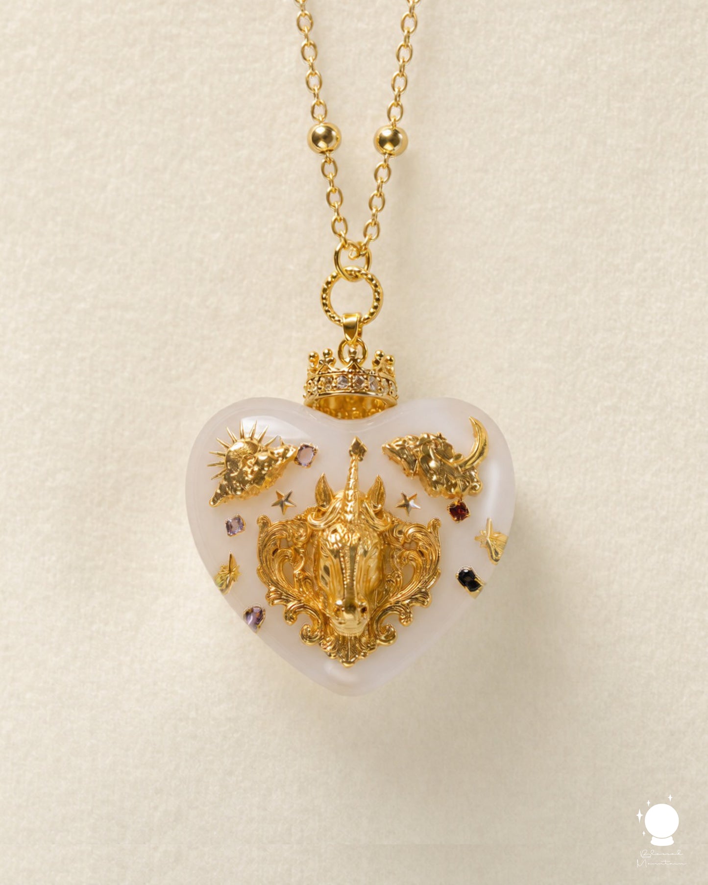 Baroque Unicorn Heart Pendant Necklace