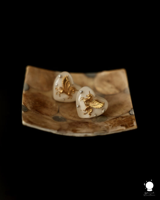Baroque Pegasus Heart Stud Earrings
