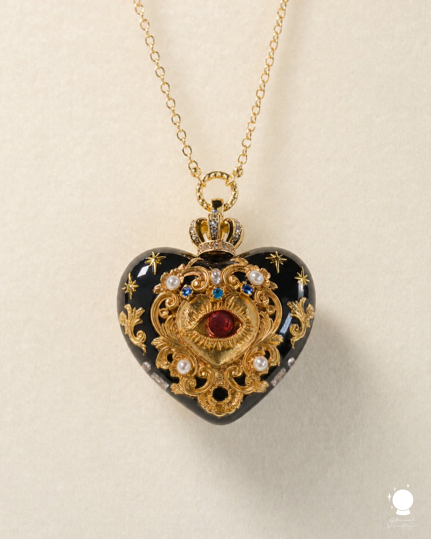 Baroque Eye Heart Pendant Necklace