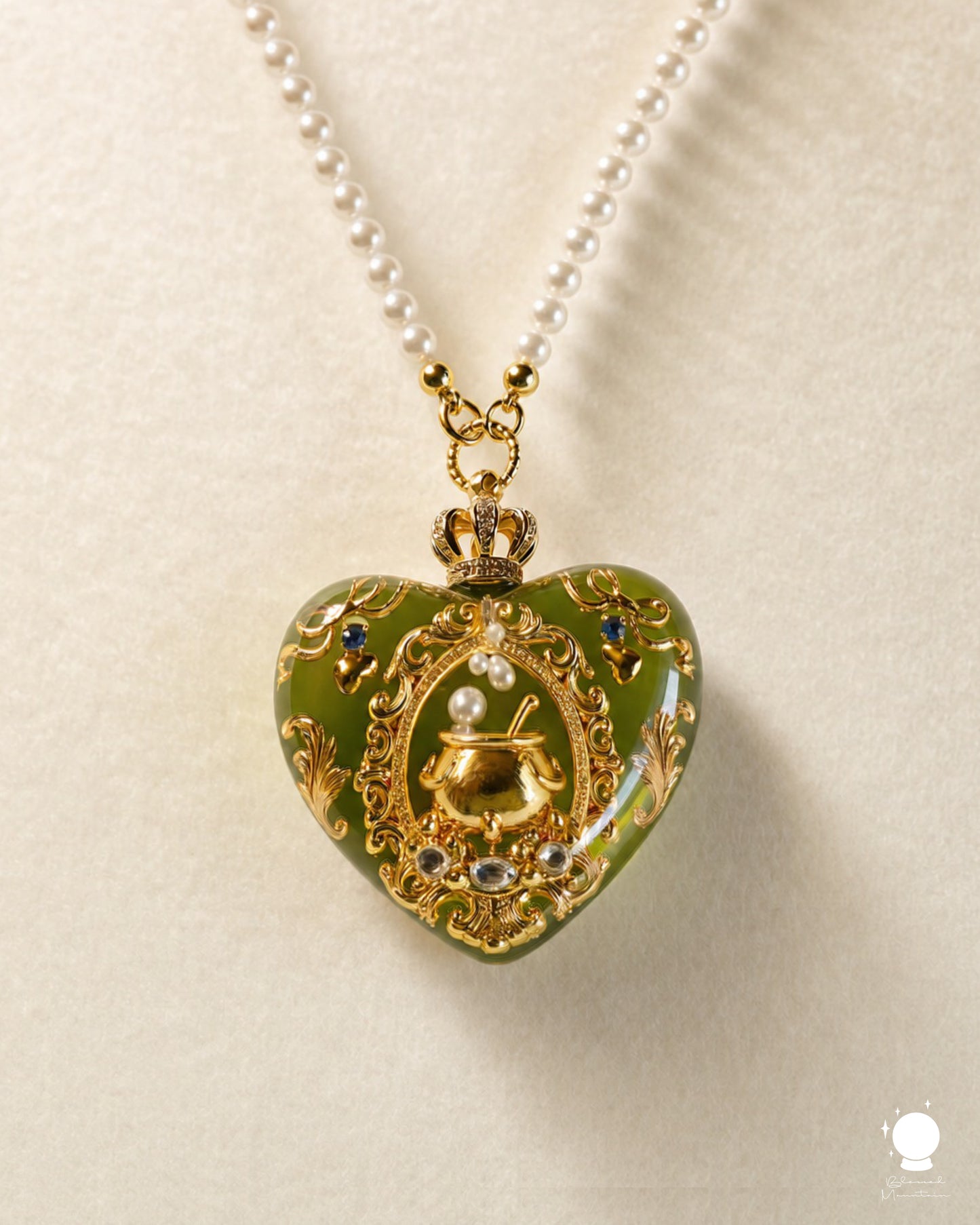 Baroque Magic Cauldron Heart Pearl Pendant Necklace