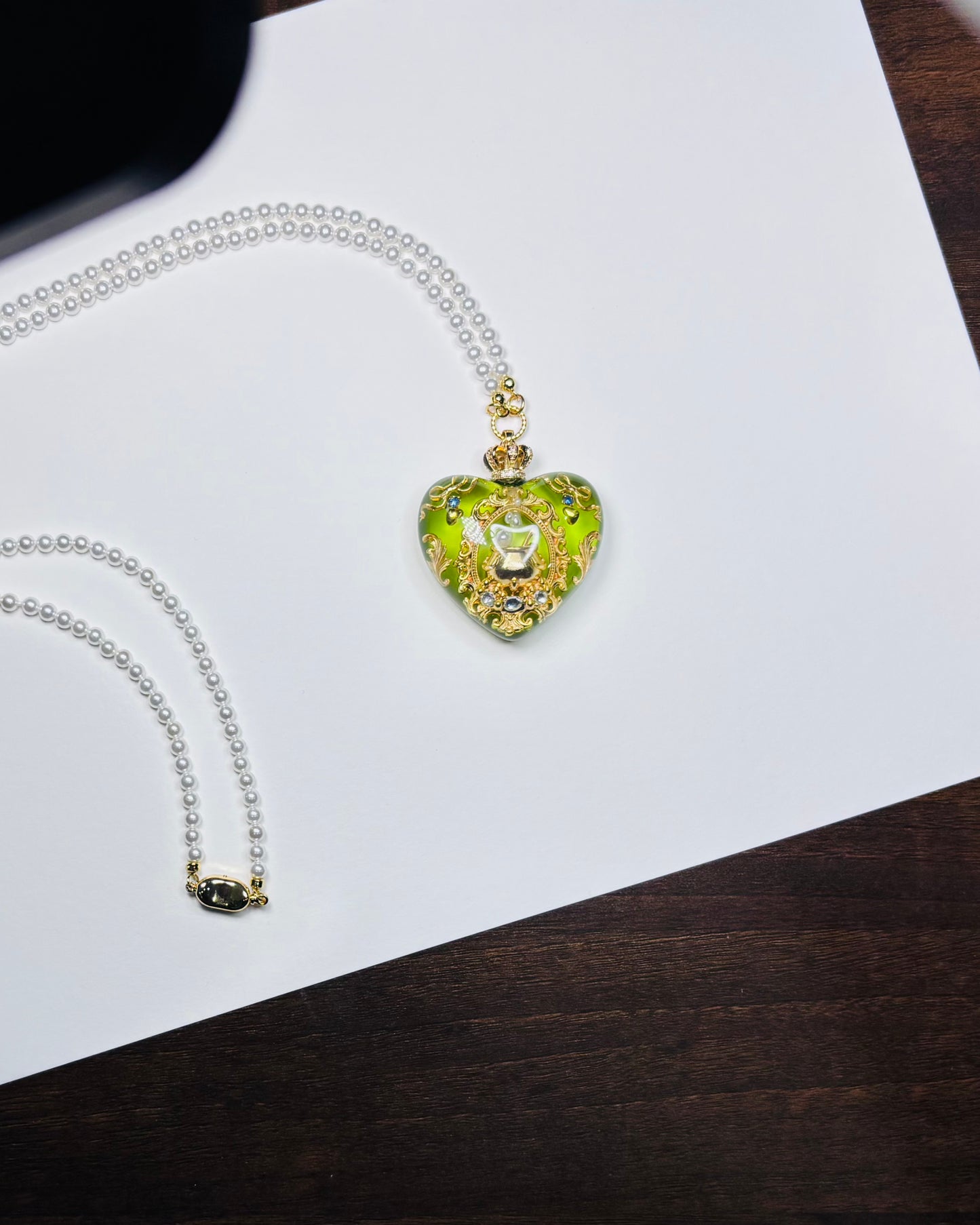 Baroque Magic Cauldron Heart Pearl Pendant Necklace
