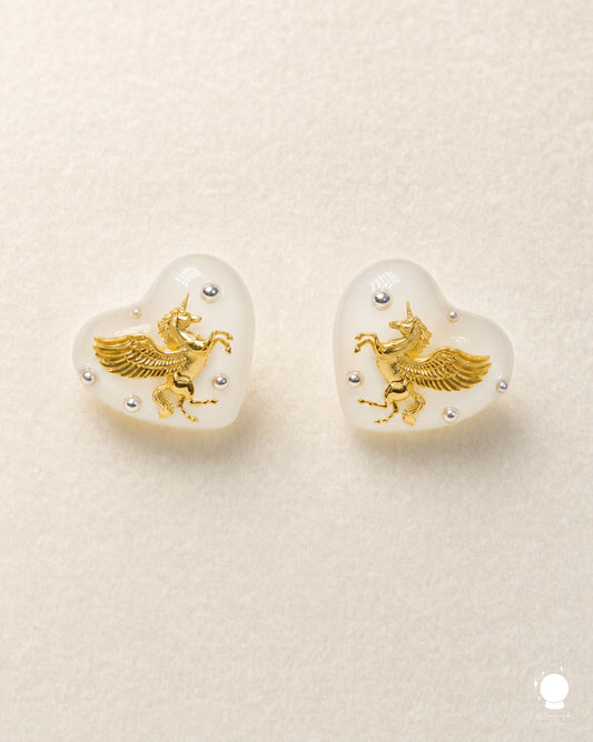 Baroque Pegasus Heart Stud Earrings